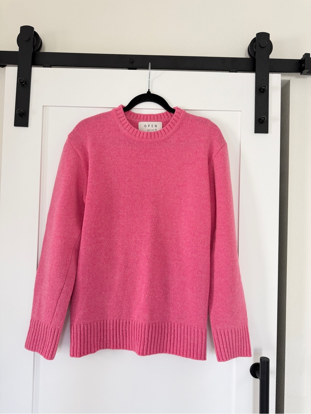 Open Pink Crewneck Knit Sweater